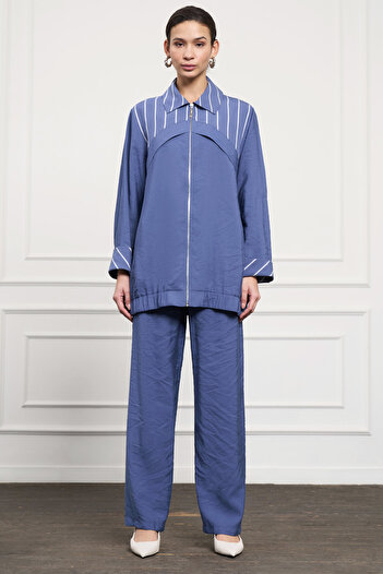 Nuss Stripe Detail Tunic Trousers Suit 1048 Indigo