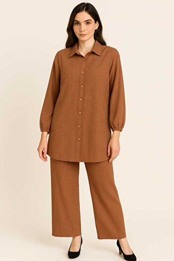 gigigiyim Linen Sleeves Elastic Double Suit Brown