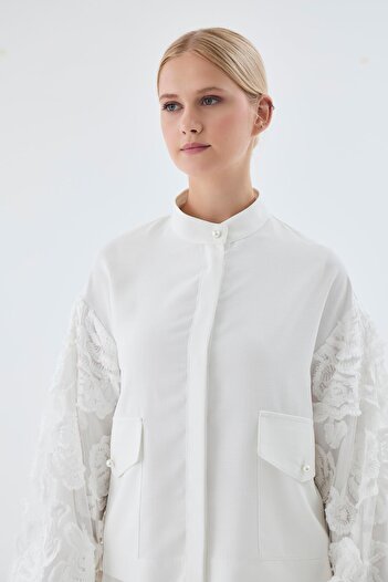 Zühre Lace Detailed Ecru Double Suit Tk-1506