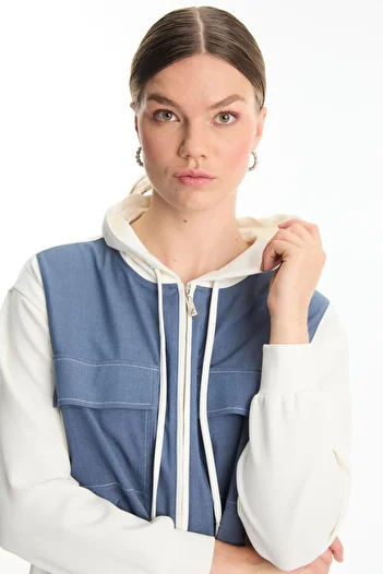 Zühre Denim Double Suit with Hood and Zipper Tk-1520