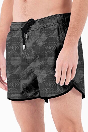 Miami Beach Mini Model Water Repellent Digital Printed Short Length Men's Beach Sea Shorts Swimsuit - 279-Black
