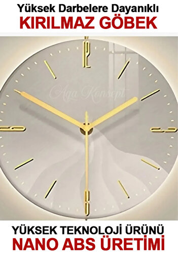 AGA KONSEPT Led'li Gold Tiktok Kristal (ORTA BOY 40X60 CM), Modern Dekoratif Sarkaçlı Metal Duvar Saati