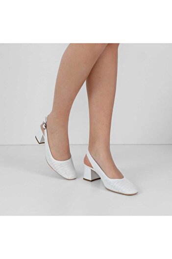 Celal Gültekin Women's White Thick Heeled Leather Classic Shoes