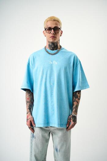 Respire Ανδρικό μπλουζάκι με στάμπα To Fly Washed Oversize Μπλε