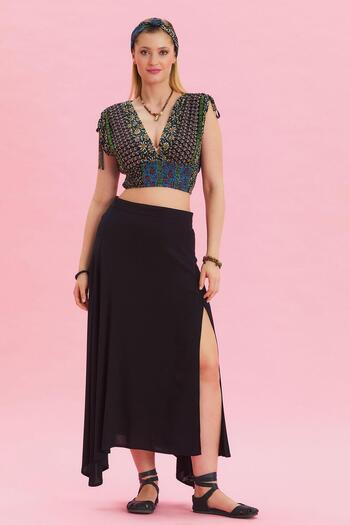 Los banditos Zipper Detailed Slit Asymmetrical Skirt
