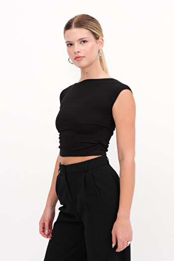 Addax Sleeveless Gathered Side Blouse T-Shirt P13943