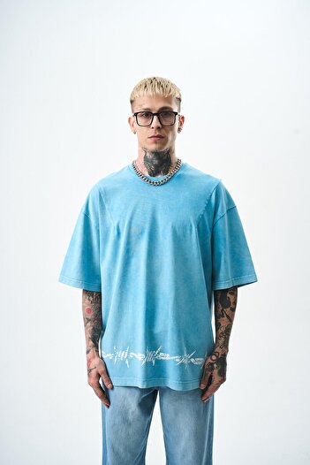 Respire Ανδρικό μπλουζάκι με στάμπα Hell Washed Oversize Μπλε