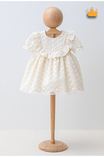 Mymio 0-5 Years Old Baby Girl Child Balloon Sleeve Nostalgic Retro Eid Summer Ruffle Lace Dress 4258