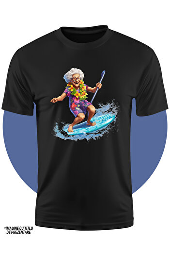 StoryGift Romania Tricou Copii cu o femeie in varsta care se da cu placa de surf, sport extrem, energica, fl