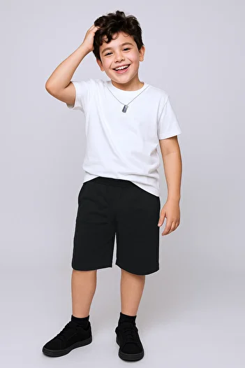 HÇM Boy's Shorts Suit with Necklace Gift Oversize Fit Embossed Printed E32