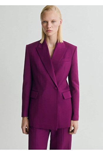 MANGO Woman Linen Double Breasted Blazer Jacket