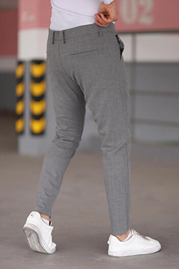 bombe Erkek Koyu Gri Slim Fit Bilek Boy Esnek Likralı Kumaş Pantolon