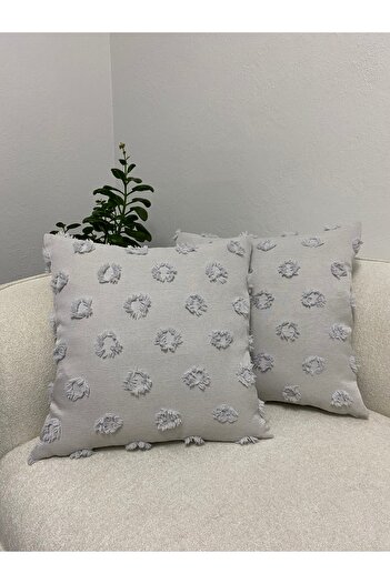 LILYUM Home Bohemian Punch Patterned 2-Piece Gray Decorative Throw Pillow Cover 44X44 cm