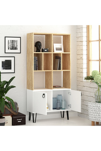 Mourah Home Bene 2-tier Bookcase With Doors – Bookshelf Cabinet - Display Rack With Metal Legs