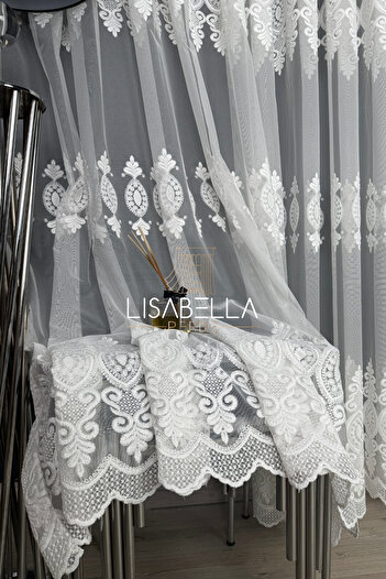 LisabellaHome Dynasty Dense Brodeli Heavy Does Not Iron Draped Tulle Curtain(1X3 Pleated Sewn)