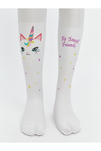 LC Waikiki Lcw Kids White Patterned Girls' Thin Pantyhose