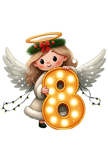 StoryGift Romania Sticker Cu O Fetita Cu Aripi De Ingeras Care Tine Cifra "8", Ilustratie, Scoala, Matematic
