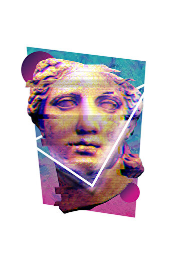 StoryGift Romania Sticker Adeziv 90CM Cu Arta Abstracta, Chip Sculptura Eroare Digitala, Fundal Roz Albastru, Ar