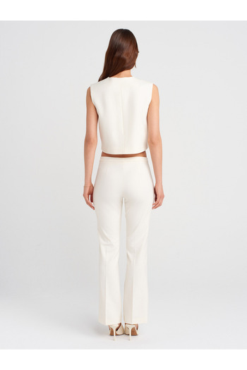 Dilvin 71658 Stitching Detailed Trousers-Ecru