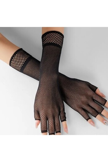 VEGAROKS Fishnet Cut Fingered Imported Black Fishnet Gloves