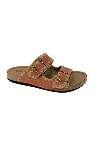 BENTO 41001 Tile Double Buckle Leather Women's Slippers