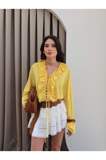 ESRAHELVACI Collar Ruffle Tie-Up Shirt