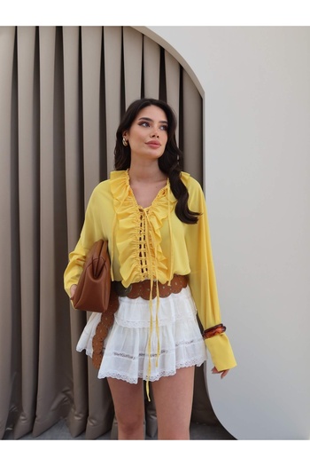 ESRAHELVACI Collar Ruffle Tie-Up Shirt
