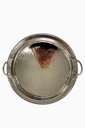 Yardımcı Bakır Since 1997 Copper Round Nickel Plated 6-Person Tray with Handles