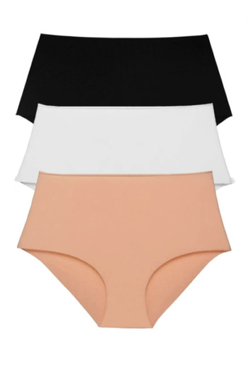MrrMajestic Women's High Waist Seamless Laser Cut Panties (Waisted Elastic) Set of 3