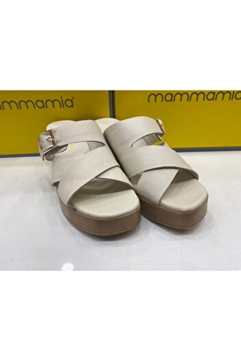 Mammamia D25YT-1200 Жіночі тапочки на підборах з натуральної шкіри, кремові