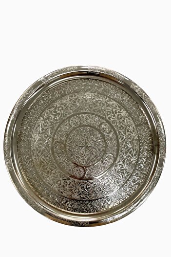 Yardımcı Bakır Since 1997 Copper Round Nickel Plated Engraved 6-Person Tray