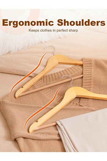 COOYA 10-Pcs Cloth Hanger Wooden,Smooth Finish,Curved Shoulders,360° Rotating Anti-Rust Hooks,For Closet