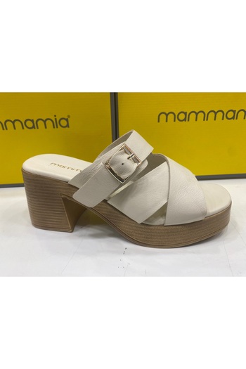 Mammamia D25YT-1200 Жіночі тапочки на підборах з натуральної шкіри, кремові