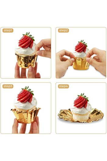 Ege Pastacılık 20-Piece Gold Paper Muffin Cake and Soufflé Capsule Metallic Golden Yellow Colored Cupcake Baking Mold