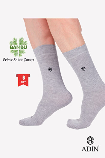 Adin Bamboo Men's Socket Long Plain Gray Socks Seamless Premium Pack of 6