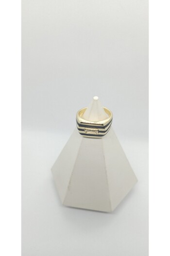 ndjewelry Gold Color Black Enameled Stone Detailed Ring