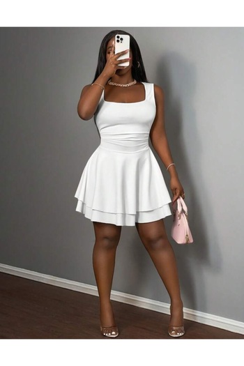 MAROVOAY Plus Size Mini Flared Dress with Drawstring Waist