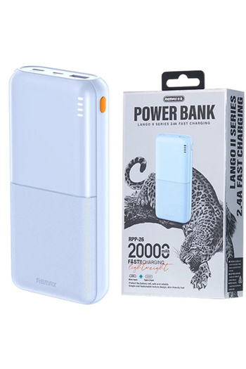 REDz Accessories Baterie externă 20.000 mAh, Remax Rpp-26, USB tip C MicroUSB, indicator LED, albastru
