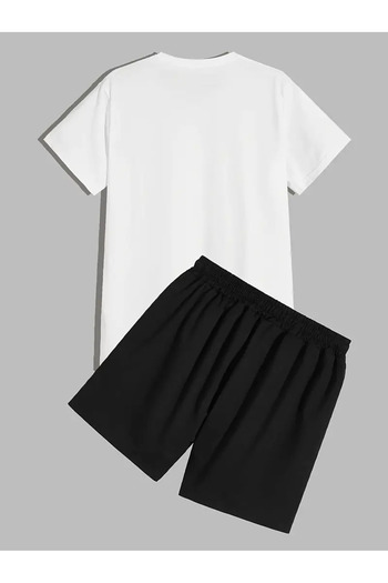 PENTHİLUS Men's 2-Piece Casual Sports Suit with Basketball Print Short-Sleeved Top and Shorts