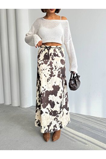 İLKCET MODA Patterned Maxi Length Satin Women's Skirt