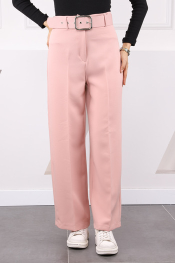 İmajButik Powder Wide Leg Belted Fabric Trousers