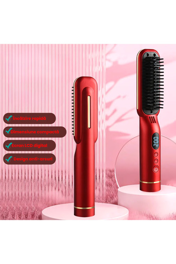 ALPACO Electric Hair Straightening Brush With Negative Ions, Cordless, Lcd Display, Temperature Levels,