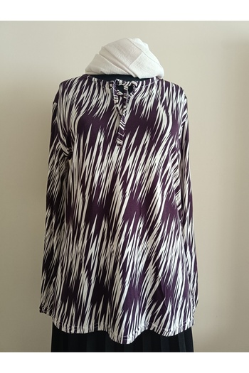 ÖZNUR GÖZÜBEK Women's Clothing Mother's Day Gift Purple Striped Long Sleeve Combed Cotton