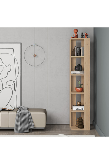 Mourah Home Nati 6-Tier Corner Bookcase – Modern Floor Cabinet Storage Book Shelf for Living Room