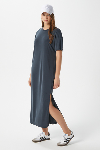 Ritnice Women's Modal Daily Comfort Anthracite Slit Dress 16556