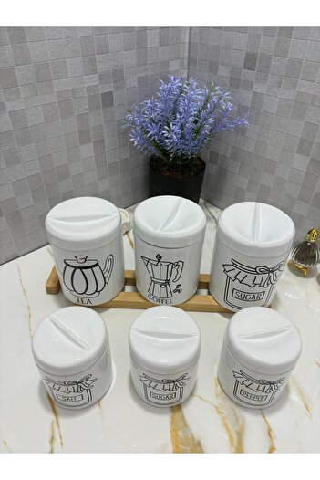KRD Home Condiment Set with Lid - Tea, Sugar, Coffee, Salt, Pepper