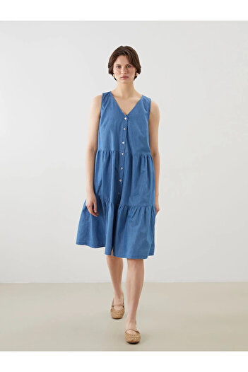 LC Waikiki Lcwaikiki classic indigo v-neck katkat jean dress