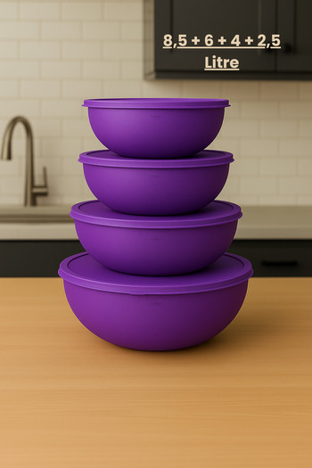 Melkan Home Set of 4 Large Size Storage Containers – Dough Basin with Soft Lid & Flour and Ration Storage Container - Bowls