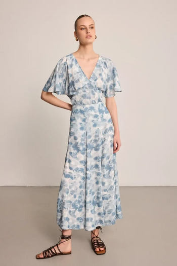 Gusto Butterfly Collection Viscose Long Skirt - Blue