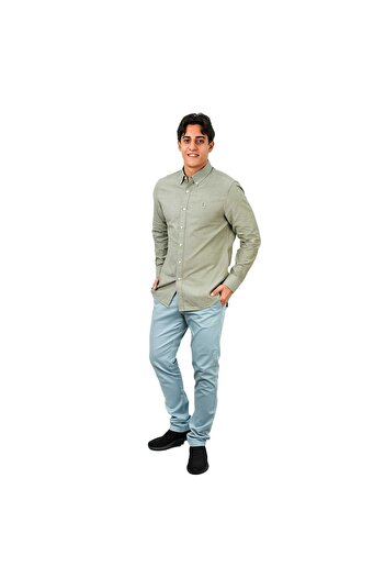 Giordano Men's Cotton Oxford Shirt - Small Lion Embroidery, Slim Fit, Full Button